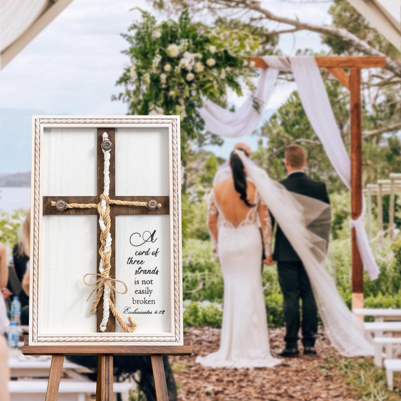 ifeolo A Cord of Three Strands Wedding Ceremony Sign 10 Ã— 15in, Unity Rope Cross Sign Braided for Wedding Unity Ceremony Idea Religious Anniversary Couple Gift for Parents, Couple, Christian, Tie God's Knot - Image 5