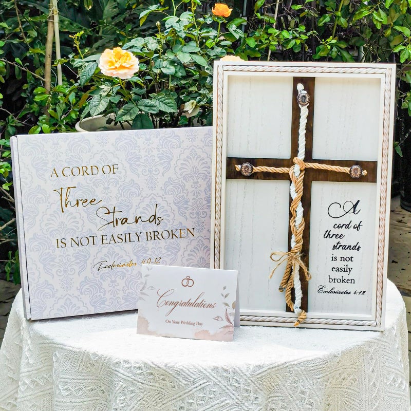 ifeolo A Cord of Three Strands Wedding Ceremony Sign 10 Ã— 15in, Unity Rope Cross Sign Braided for Wedding Unity Ceremony Idea Religious Anniversary Couple Gift for Parents, Couple, Christian, Tie God's Knot - Image 2