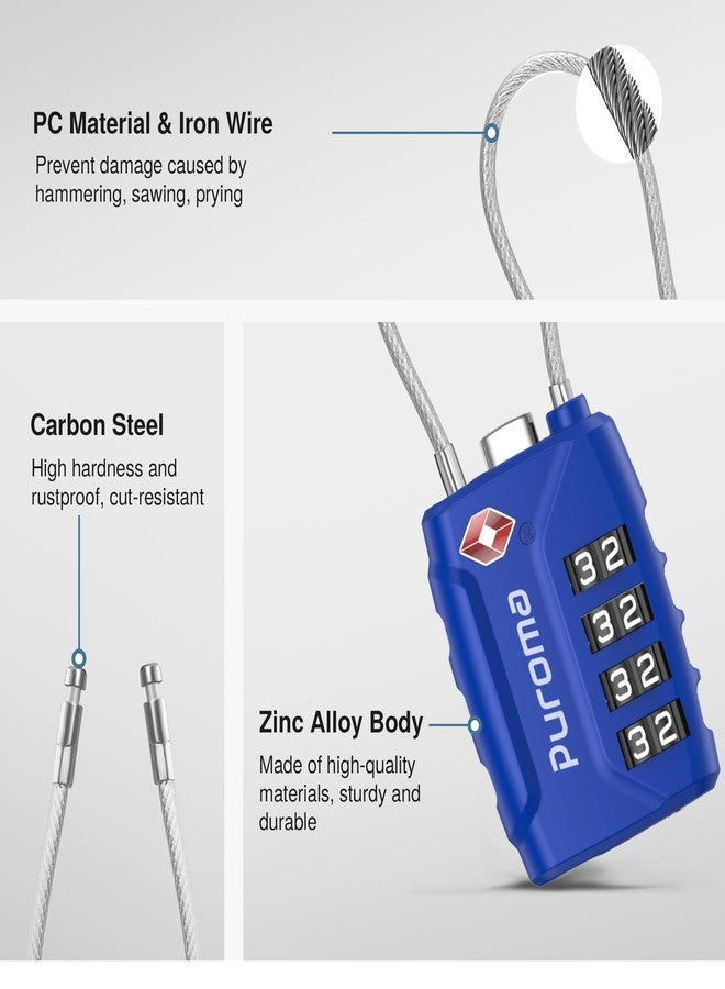 Puroma 2 Pack TSA Approved Luggage Locks, 4 Digit Combination Travel Locks Resettable Code Lock with Zinc Alloy Body for Suitcase, Toolbox, Backpack, Bag, Gym Locker (Blue) - Image 5