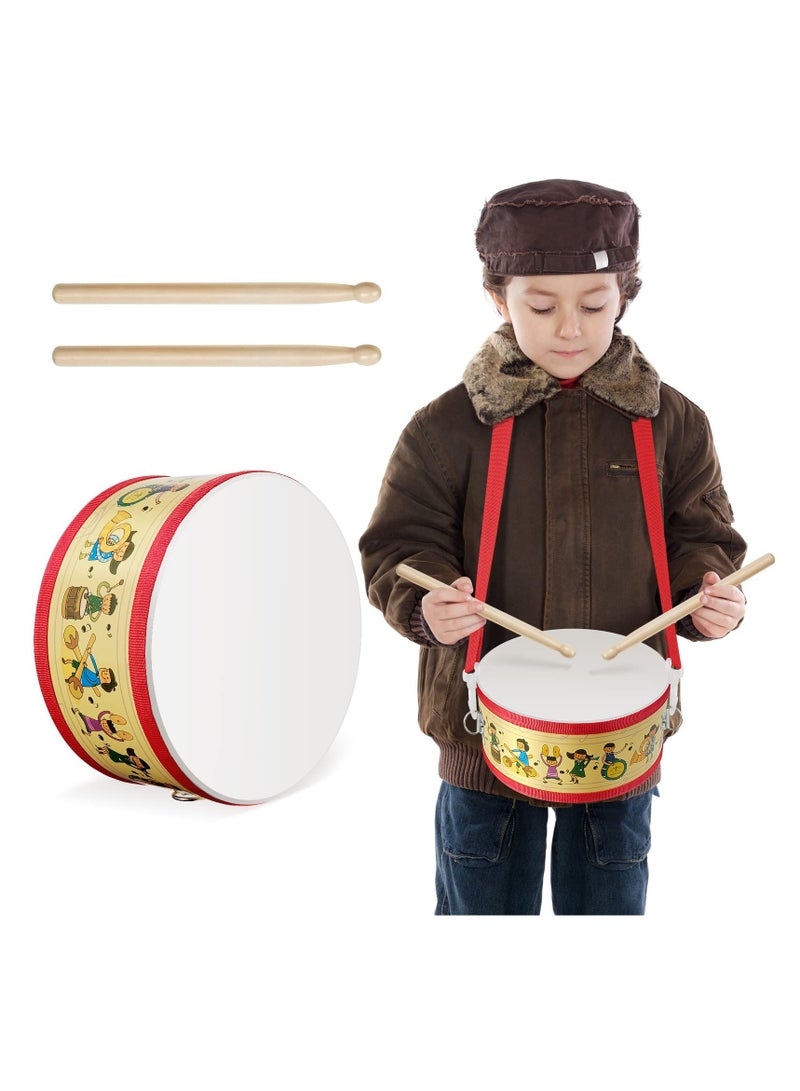 Wooden Kids Drum Set, 7.87" Adjustable Strap Toy Drum with 2 Sticks, Perfect Educational Musical Gift for Toddlers and Babies - Image 1