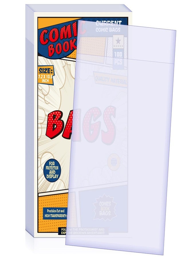 Leffis 100 Count Comic Book Bags, Current Size Comic Bags 7.2 X 10.5 inch Transparent Acid-Free and Reusable Comic Book Sleeves for Regular Comics - Image 1