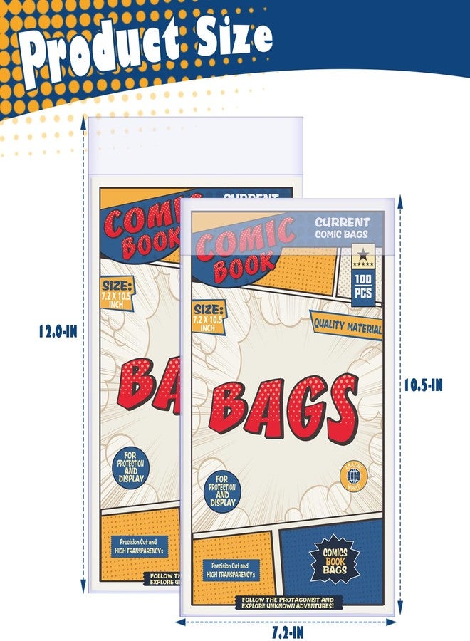 Leffis 100 Count Comic Book Bags, Current Size Comic Bags 7.2 X 10.5 inch Transparent Acid-Free and Reusable Comic Book Sleeves for Regular Comics - Image 2