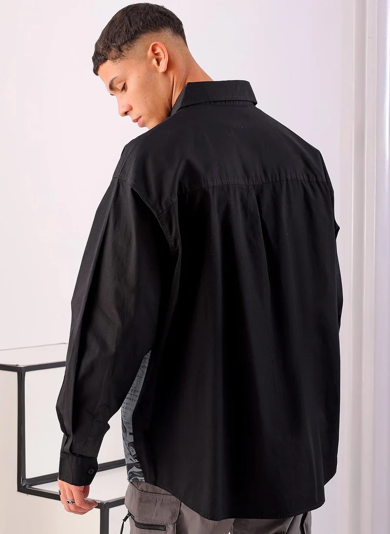 The Indian Garage Co Men Oversized Graphic Print Full Sleeves Cutaway Collar Street Wear Shirt