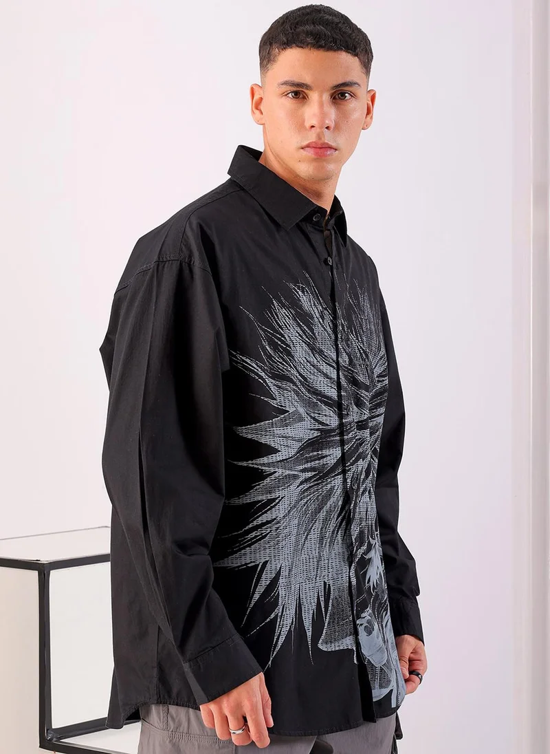 The Indian Garage Co Men Oversized Graphic Print Full Sleeves Cutaway Collar Street Wear Shirt