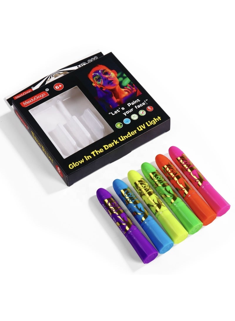 ميدو ألوان رسم الوجه المتوهجة تحت الضوء البنفسجي – 6 ألوان آمنة وسهلة الغسيل - Image 1