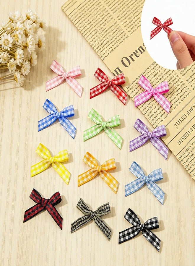 CNYMANY 100pcs Mini Gingham Ribbon Bows, CNYMANY 1.5 inch Premade Checkered Satin Bows for Gift Wrapping Sewing DIY Craft Scrapbook, Wedding Birthday Party Cake Balloon Decor - Multicolor - Image 3