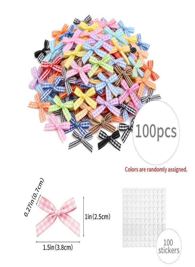 CNYMANY 100pcs Mini Gingham Ribbon Bows, CNYMANY 1.5 inch Premade Checkered Satin Bows for Gift Wrapping Sewing DIY Craft Scrapbook, Wedding Birthday Party Cake Balloon Decor - Multicolor - Image 2