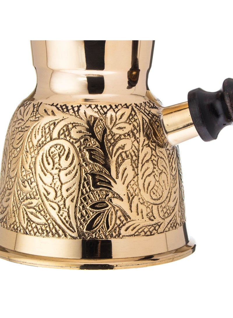 Dania ☕ Premium Golden Turkish Coffee Pot 🇮🇳 – 300 ml Capacity, Single Cup 🥄 Height 10 cm ✨ Hand-Engraved Design with Elegant Wooden Handle 🌿 - Image 3