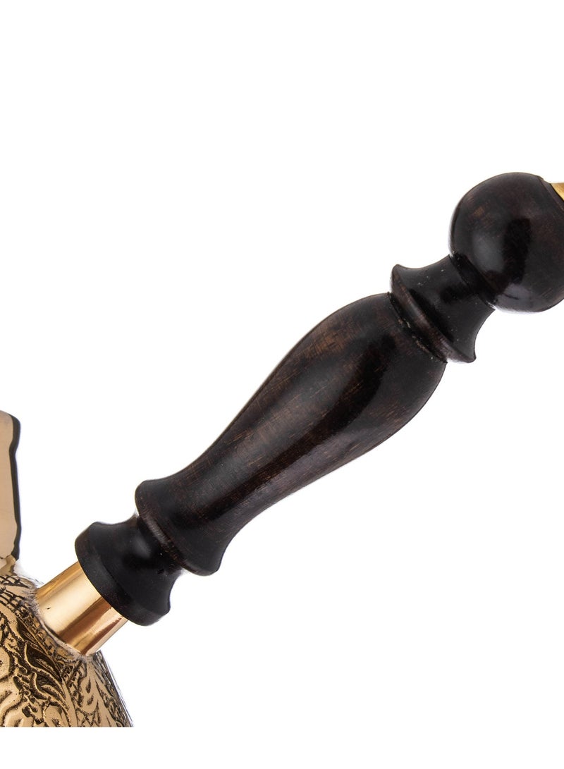 Dania ☕ Premium Golden Turkish Coffee Pot 🇮🇳 – 300 ml Capacity, Single Cup 🥄 Height 10 cm ✨ Hand-Engraved Design with Elegant Wooden Handle 🌿 - Image 5