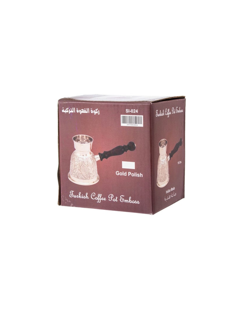 Dania ☕ Premium Golden Turkish Coffee Pot 🇮🇳 – 300 ml Capacity, Single Cup 🥄 Height 10 cm ✨ Hand-Engraved Design with Elegant Wooden Handle 🌿 - Image 4