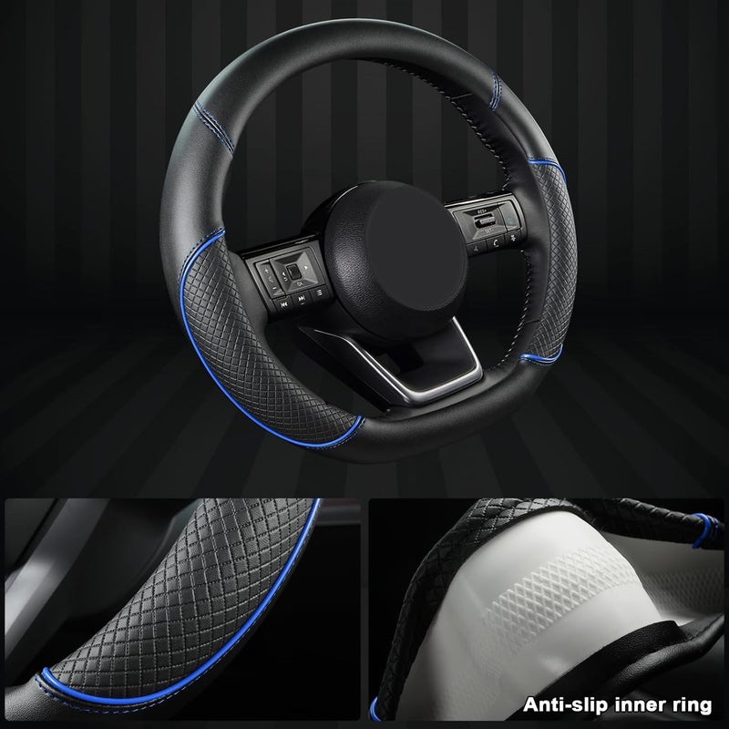 GIANT PANDA D Shape Steering Wheel Cover for Nissan Rogue Kicks - Auto Car Steering Wheel Cover Customized for Nissan Altima Sentra(Black+Blue Line-D-Shaped) - Image 4