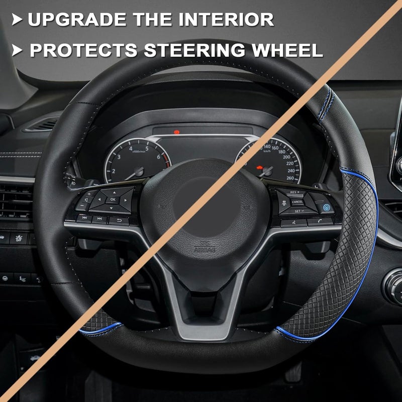 GIANT PANDA D Shape Steering Wheel Cover for Nissan Rogue Kicks - Auto Car Steering Wheel Cover Customized for Nissan Altima Sentra(Black+Blue Line-D-Shaped) - Image 5