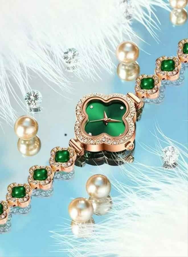 Best-selling fashion four-leaf clover bracelet quartz watch Emerald ladies' watch women's watch - Image 1