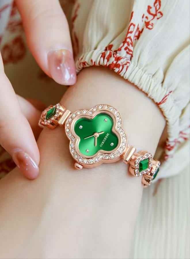 Best-selling fashion four-leaf clover bracelet quartz watch Emerald ladies' watch women's watch - Image 3