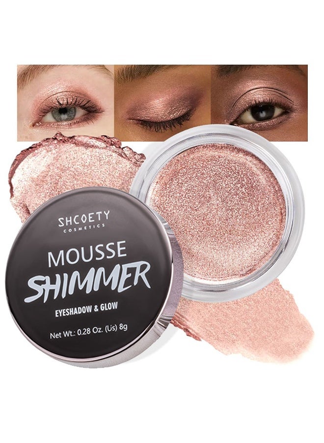 SHCOETY Mousse Shimmer Eyeshadow & Glow,Glitter Shimmer Metallic Cream Eyeshadow Palette Makeup, Rose Gold Natural Single Mini Instant Holographic Eyeshadow For Women, Sombras Crema Para Ojos, Talc, Paraben & Cruelty Free #08 - Image 1