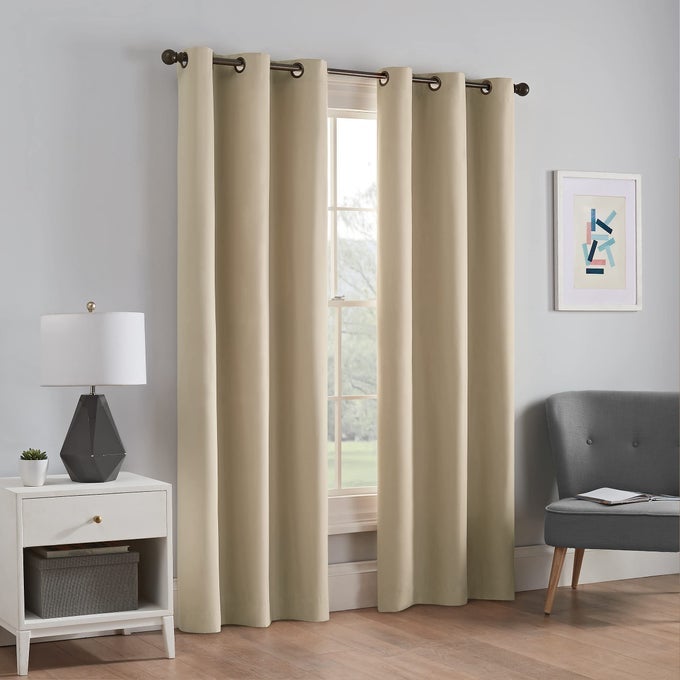 MICROFIBER TOTAL PRIVACY BLACKOUT THERMAL GROMMET WINDOW CURTAIN FOR BEDROOM 1 PANEL 42 IN X 84 IN BEIGE
