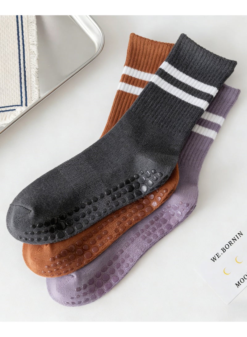 JoyousSto 3 Pairs Yoga Socks For Women，Non Slip Socks Pilates Socks For Yoga,Pilates， Ballet, Dance, Workout（purple/grey/brown） - Image 5