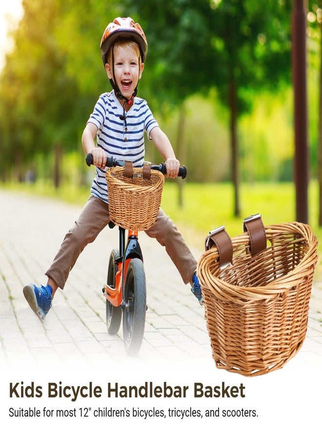 BATTIPAW Kids Bicycle Handlebar Basket, Rattan Storage Basket, Brown, Weatherproof, Adjustable PU Belts - Image 3