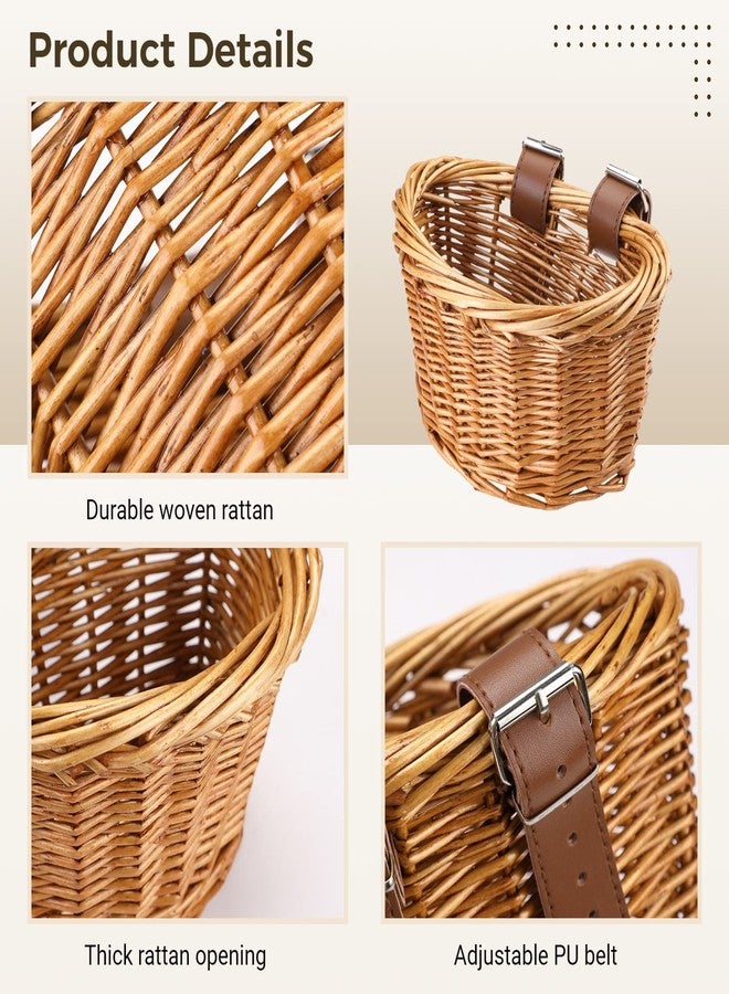 BATTIPAW Kids Bicycle Handlebar Basket, Rattan Storage Basket, Brown, Weatherproof, Adjustable PU Belts - Image 4