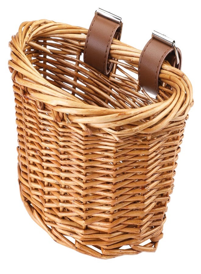 BATTIPAW Kids Bicycle Handlebar Basket, Rattan Storage Basket, Brown, Weatherproof, Adjustable PU Belts - Image 2
