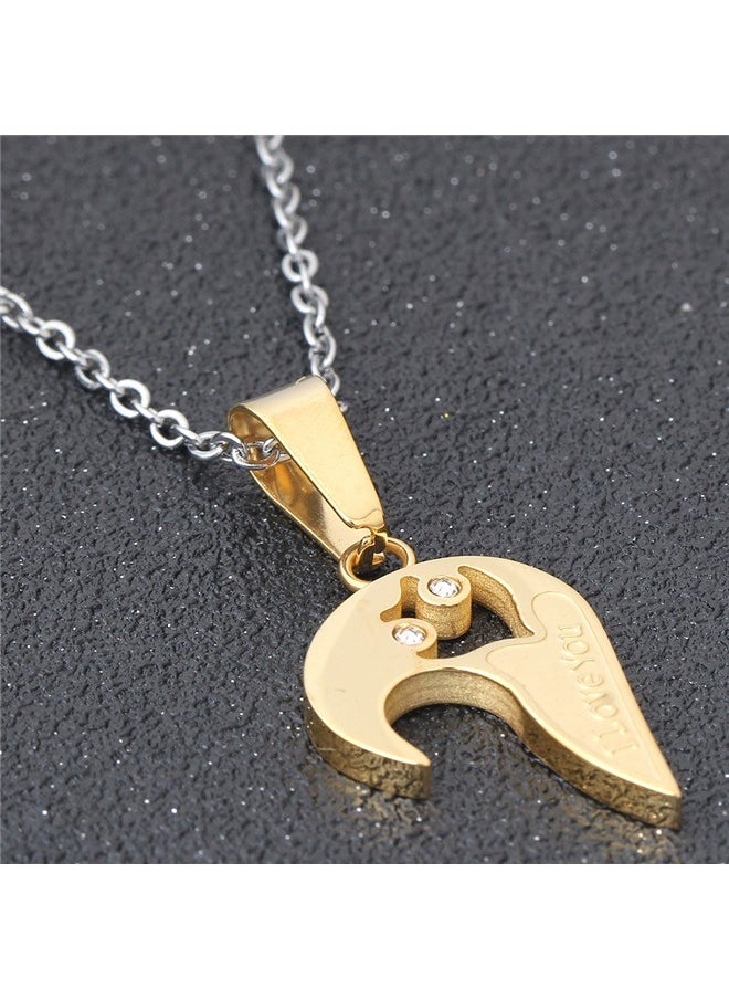 yongsheng Pack Of 2 Studded Halves Heart Pendant Necklace Set，Couple Heart Best Friend for Girls Puzzle Friendship Pendant Necklaces,Stainless Steel  - Image 3