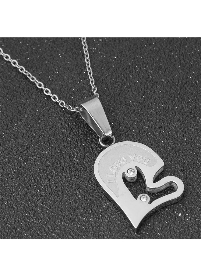 yongsheng Pack Of 2 Studded Halves Heart Pendant Necklace Set，Couple Heart Best Friend for Girls Puzzle Friendship Pendant Necklaces,Stainless Steel  - Image 4
