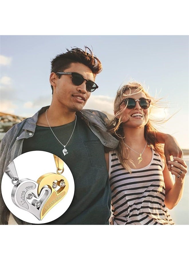 yongsheng Pack Of 2 Studded Halves Heart Pendant Necklace Set，Couple Heart Best Friend for Girls Puzzle Friendship Pendant Necklaces,Stainless Steel  - Image 5