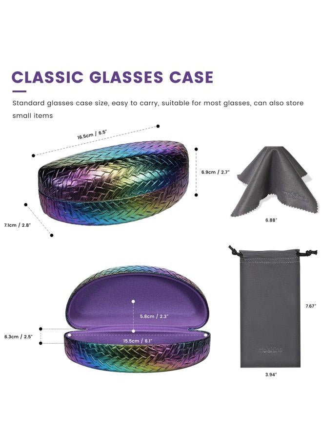 molshine Hard Shell Sunglasses Case, Large PU Leather Glasses Case, Woven Eyeglass Holder with Pearlescent Gradient for Men and Women (Purple) - Image 2