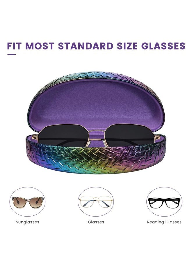 molshine Hard Shell Sunglasses Case, Large PU Leather Glasses Case, Woven Eyeglass Holder with Pearlescent Gradient for Men and Women (Purple) - Image 4