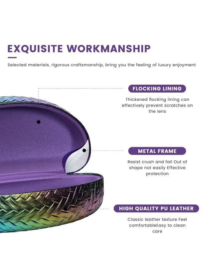 molshine Hard Shell Sunglasses Case, Large PU Leather Glasses Case, Woven Eyeglass Holder with Pearlescent Gradient for Men and Women (Purple) - Image 3