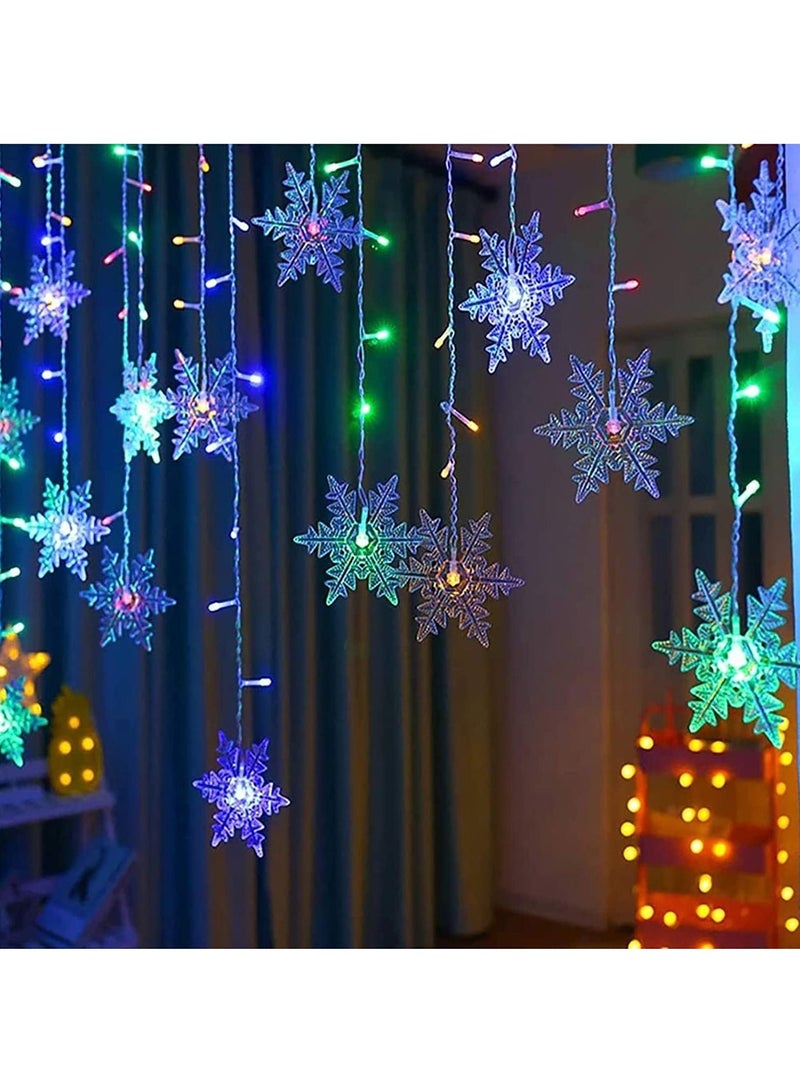 Snowflake Curtain String Lights Fairy Tale Lights UK Plug Waterproof Lights Indoor Outdoor Decoration For Party Garden Home Decor Christmas 13ft (Colorful , UK Plug) - Image 1