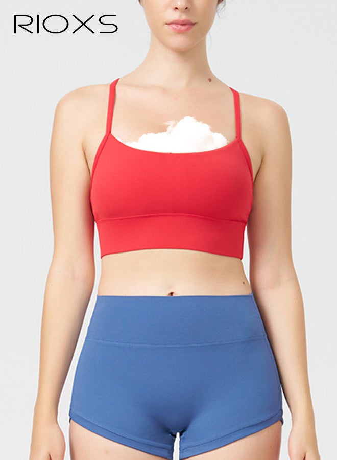 ريوكس حمالة صدر رياضية نسائية جديدة لعام 2025 - ملابس داخلية يوغا خفيفة الوزن بدون درزات وبدون أسلاك، مناسبة للياقة البدنية والجري، باللون الأحمر - Image 1