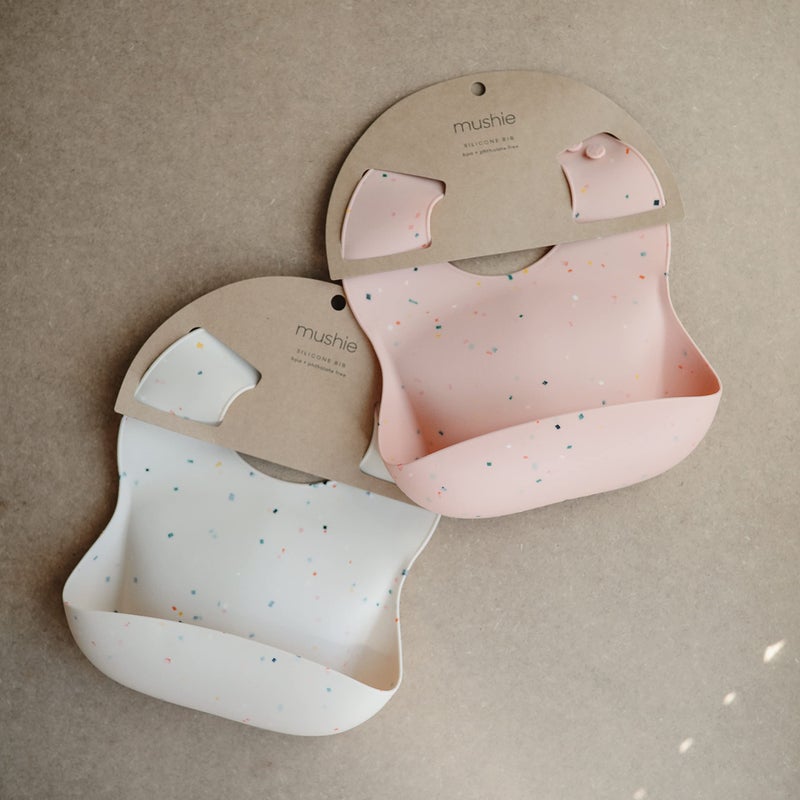 mushie Silicone Baby Bib | Adjustable Fit Waterproof Bibs (Powder Pink Confetti) - Image 2