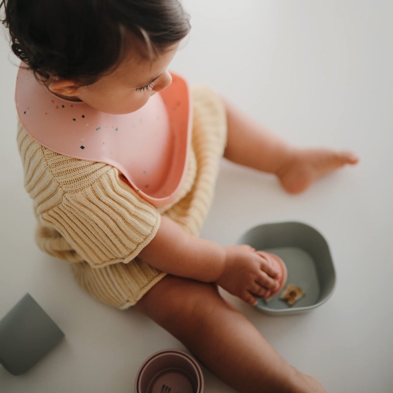 mushie Silicone Baby Bib | Adjustable Fit Waterproof Bibs (Powder Pink Confetti) - Image 3