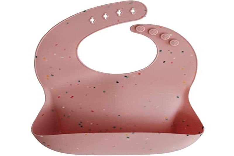 mushie Silicone Baby Bib | Adjustable Fit Waterproof Bibs (Powder Pink Confetti) - Image 4