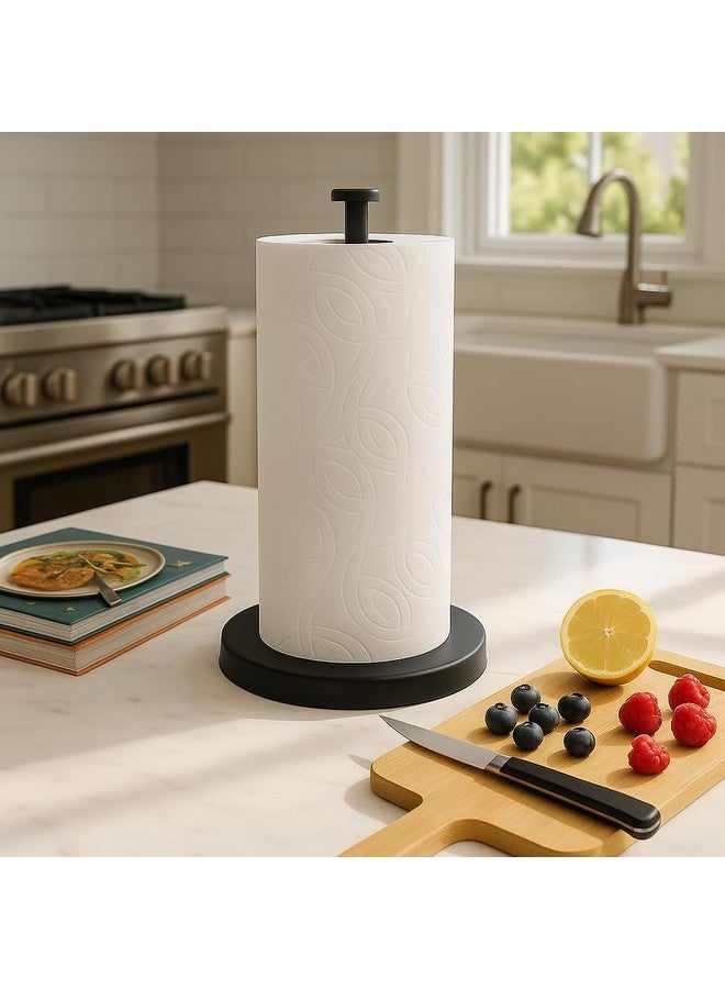 KES Matte Black Paper Towel Holder Countertop, Kitchen Paper Roll Holder Stand with Weighted Base Heavy for Standard or Gaint Rolls SUS304 Stainless Steel Matte Black, KPH202-BK - Image 1
