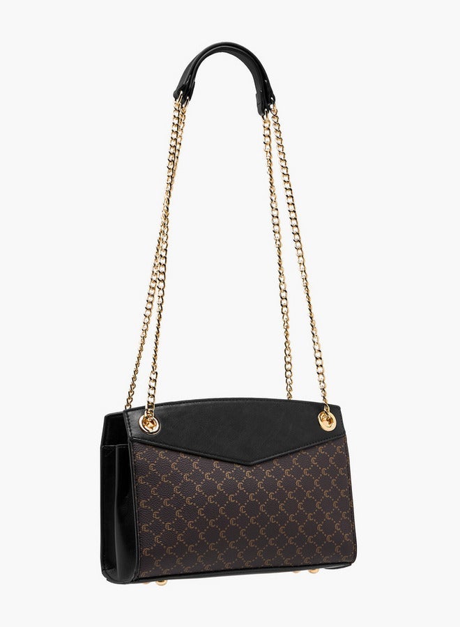 Le Confort Monogram Print Shoulder Bag with Chain Strap and Zip Closure - Image 4