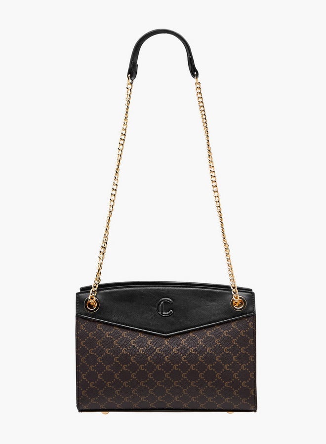 Le Confort Monogram Print Shoulder Bag with Chain Strap and Zip Closure - Image 2