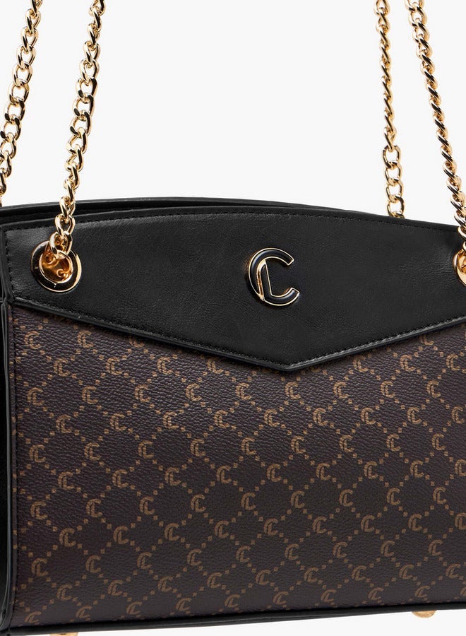 Le Confort Monogram Print Shoulder Bag with Chain Strap and Zip Closure - Image 5