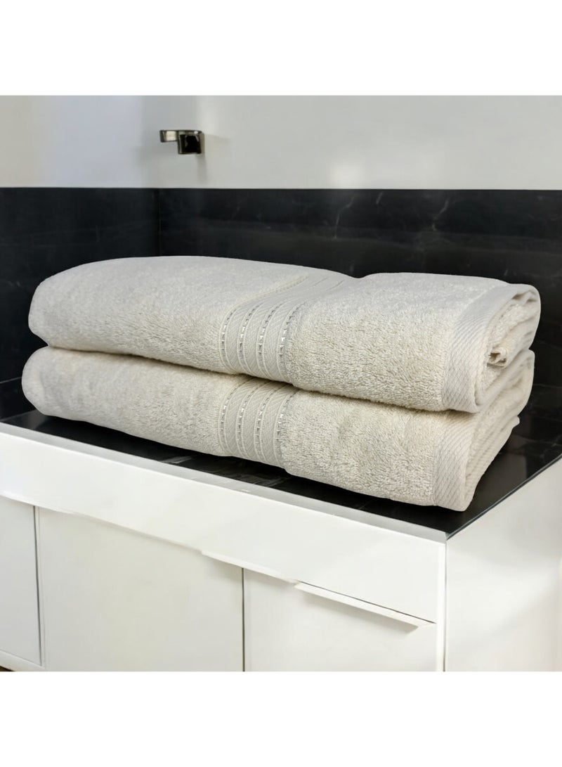 كاسينو Kassino Jumbo Bath Sheet (2 Pack, 80x160 cm) - 580 GSM Large Bath Towel,100% Combed Cotton, Soft & Quick-Dry Oversized Towels, Highly Absorbent, Double Stitched Hotel Quality Towels | Ivory  - Image 2