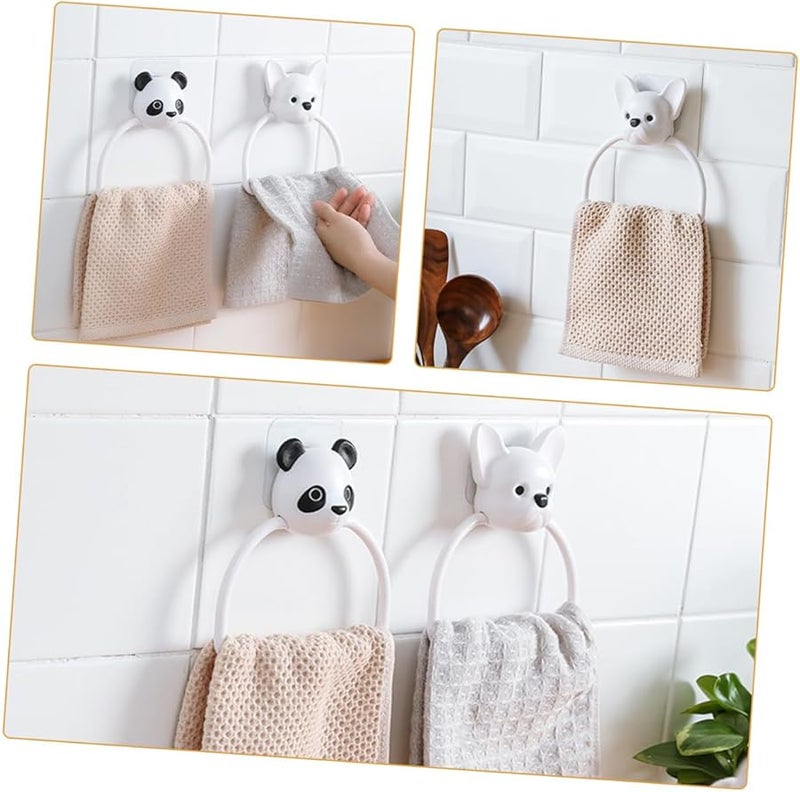 2Pcs Cartoon Animal Towel Rings Wall Mounted ABS Water Resistant Kitchen Bathroom Holder - Image 3