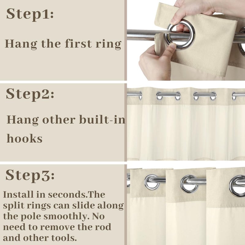 Ecoehoe 71W x86 H Hook Hook Free Sertain Free Whath مع Polyester Magnet Snap-in-Top See Through with Mesh Window Light Beige - Image 3