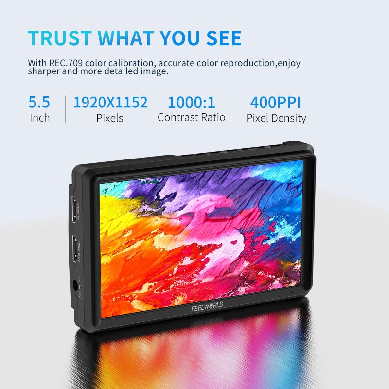 FEELWORLD FW568 شاشة ميدانية لكاميرا DSLR بحجم 5.5 بوصة مع Waveform LUTs ومساعد التركيز بالفيديو 1920x1152 IPS 4K HDMI ملحقات فيديو احترافية - Image 3