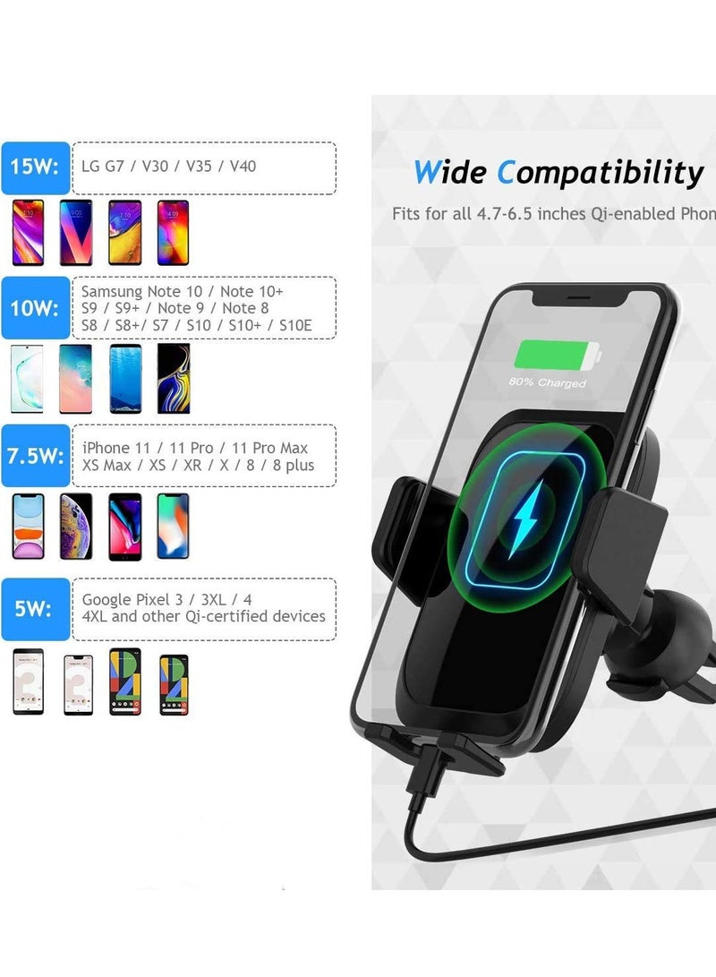 SYOSI Universal Wireless Car Charger,15W Qi Fast Charging Phone Holder for Car Air Vent and Dashboard/Windscreen Auto-clamping Car Mount/Cradle Compatible for S20/S10 iPhone 11/12 series (Black) - Image 4