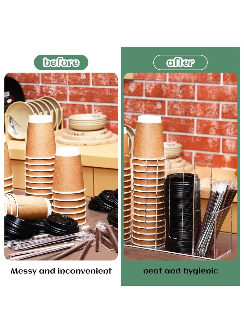 TPGP 4 Compartments Acrylic Coffee Cup and Lid Storage Organizer Holder Disposable Coffee Cup Dispenser Paper Cup Organizer Plastic Cup and Lid Holder for Kitchen Coffee Bar Shop Party Supply (Transparent) - Image 4