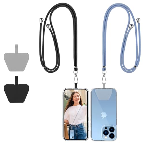 CACOE Phone Lanyard-2 PCS Adjustable Neck Strap,Universal Crossbody Multifuctional Cell Phone Lanyards Compatible with Most Smartphones(Black+Light Blue) - Image 1