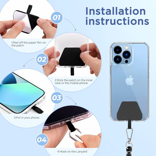 CACOE Phone Lanyard-2 PCS Adjustable Neck Strap,Universal Crossbody Multifuctional Cell Phone Lanyards Compatible with Most Smartphones(Black+Light Blue) - Image 2