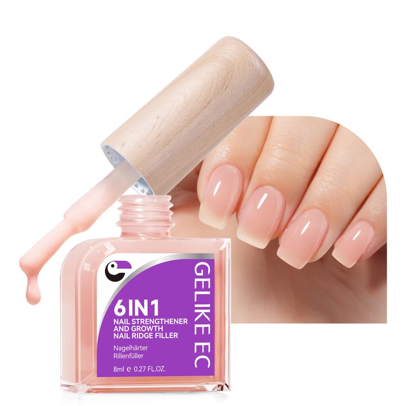 gelike ec Nail Strengthener Protein for Damaged Nails: Pink 6 in 1 Natural Nail Hardener Extra Strong and Growth - Long Lasting Repair for Damaged Nails - Growth Oil for Salon Home Daily Work - Image 1