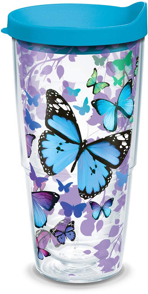 Tervis Blue Endless Butterfly Made in USA Double Walled Insulated Tumbler Travel Cup Keeps Drinks Cold  Hot 24oz Classic