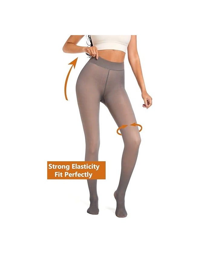 Remy Belle Fleece Lined Tights Women Leggings Thermal Pantyhose Fake Translucent Tights Opaque High Waisted Winter Warm Sheer Tight (220g L/XL, Grey) - Image 3